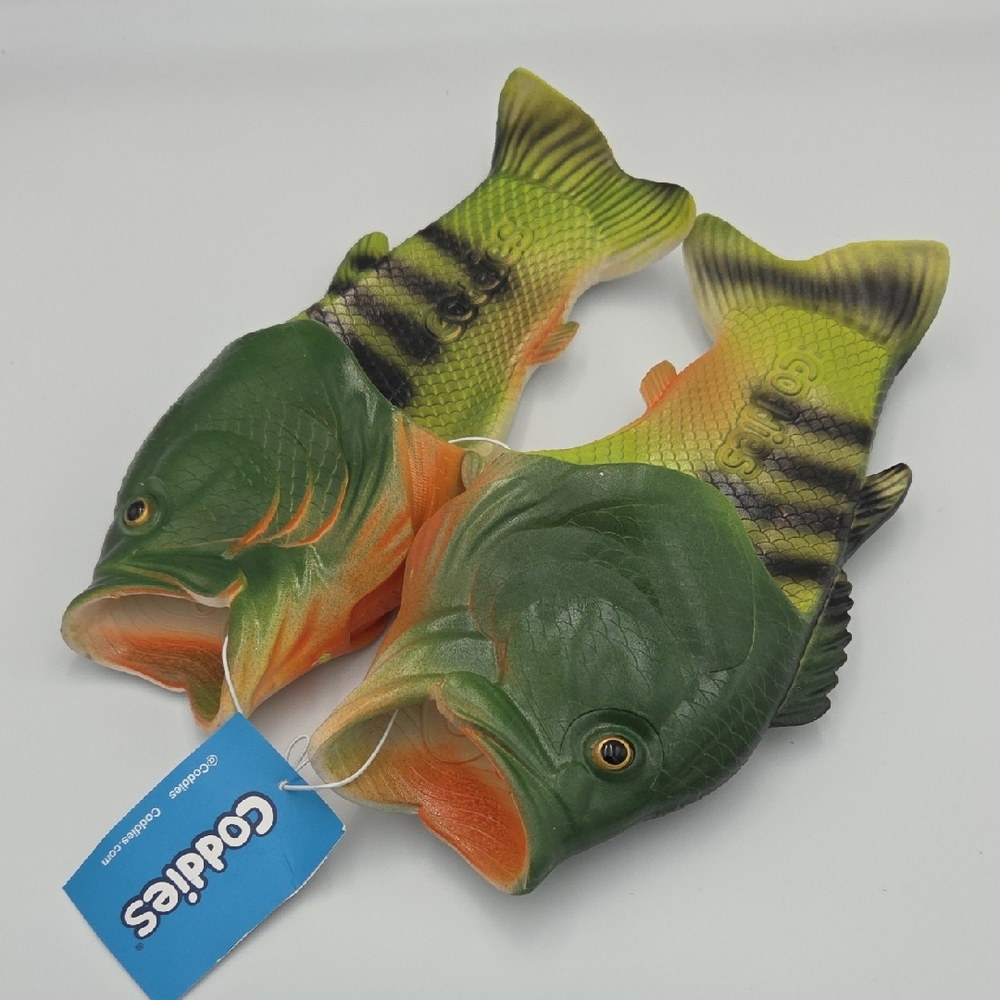 Coddies Fish Flip Flop The Original Fish Slippers Green Bass Mens 5 6 Womens 7 8